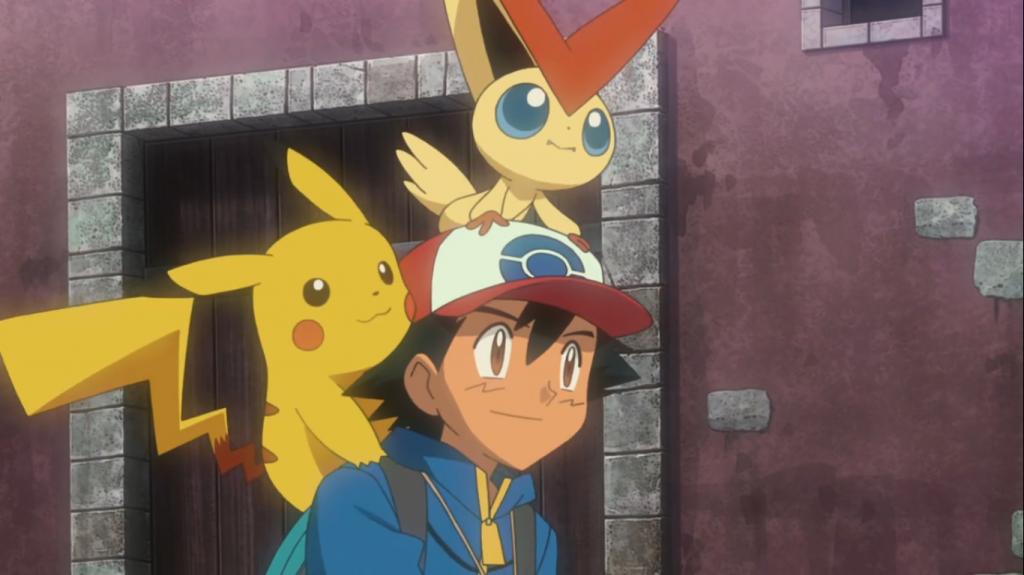 Satoshi carrying around Pikachu and Victini through Eindoak Town. What mysteries does this place hold for them?